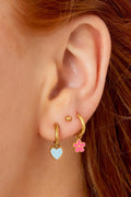 Pink Flower Charm Hoop Earrings | Gold Enamel Floral Huggie Hoops