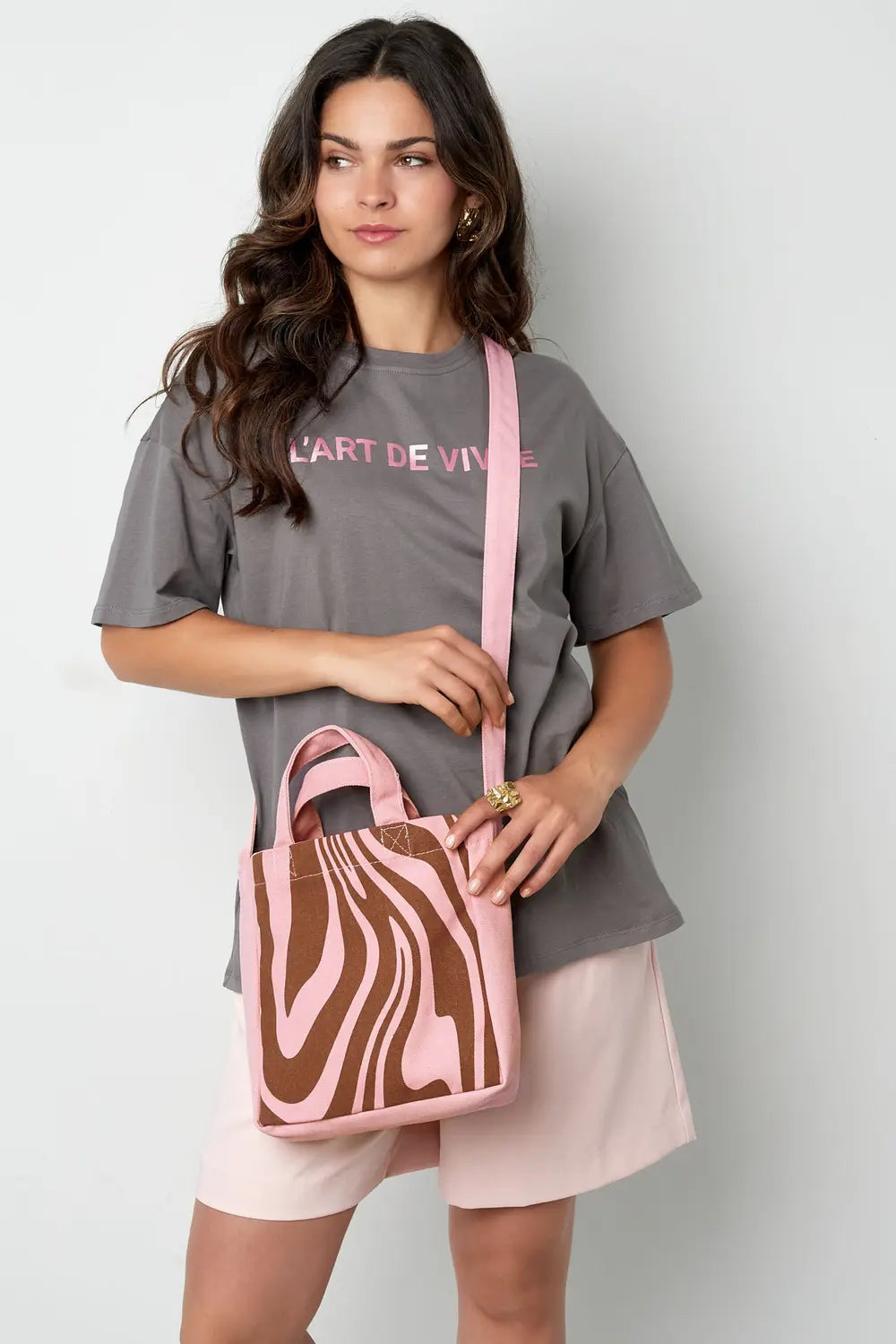 Small Canvas Bag Zebra - Pink Brown
