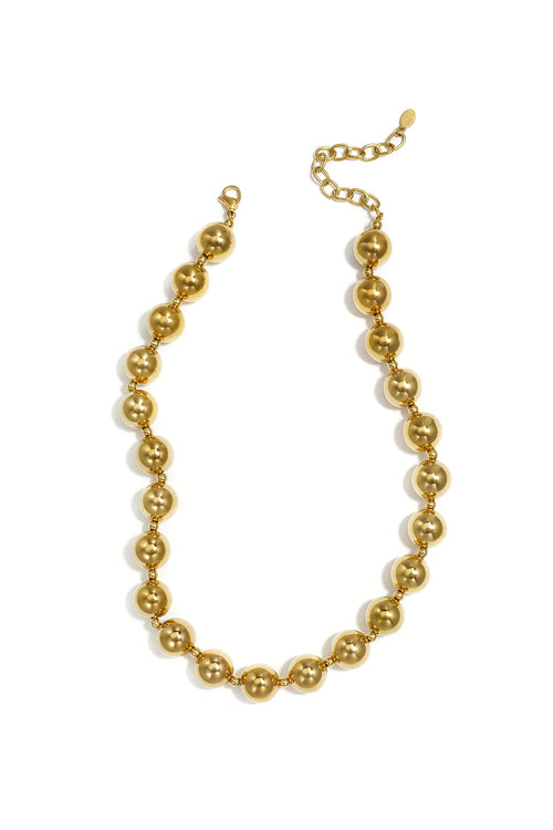 Gold Beaded Ball Chain Necklace | Chunky Statement Necklace with Adjustable Clasp
